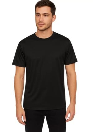Black Polyester T-Shirt – Round Neck, Short Sleeve, Unisex