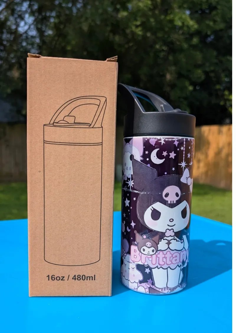 16 oz White Stainless Steel Kids Tumbler with Sippy Lid - Image 5