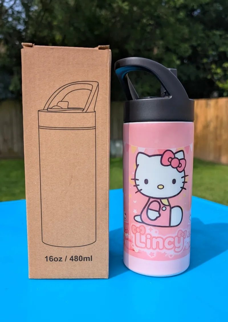 16 oz White Stainless Steel Kids Tumbler with Sippy Lid - Image 6