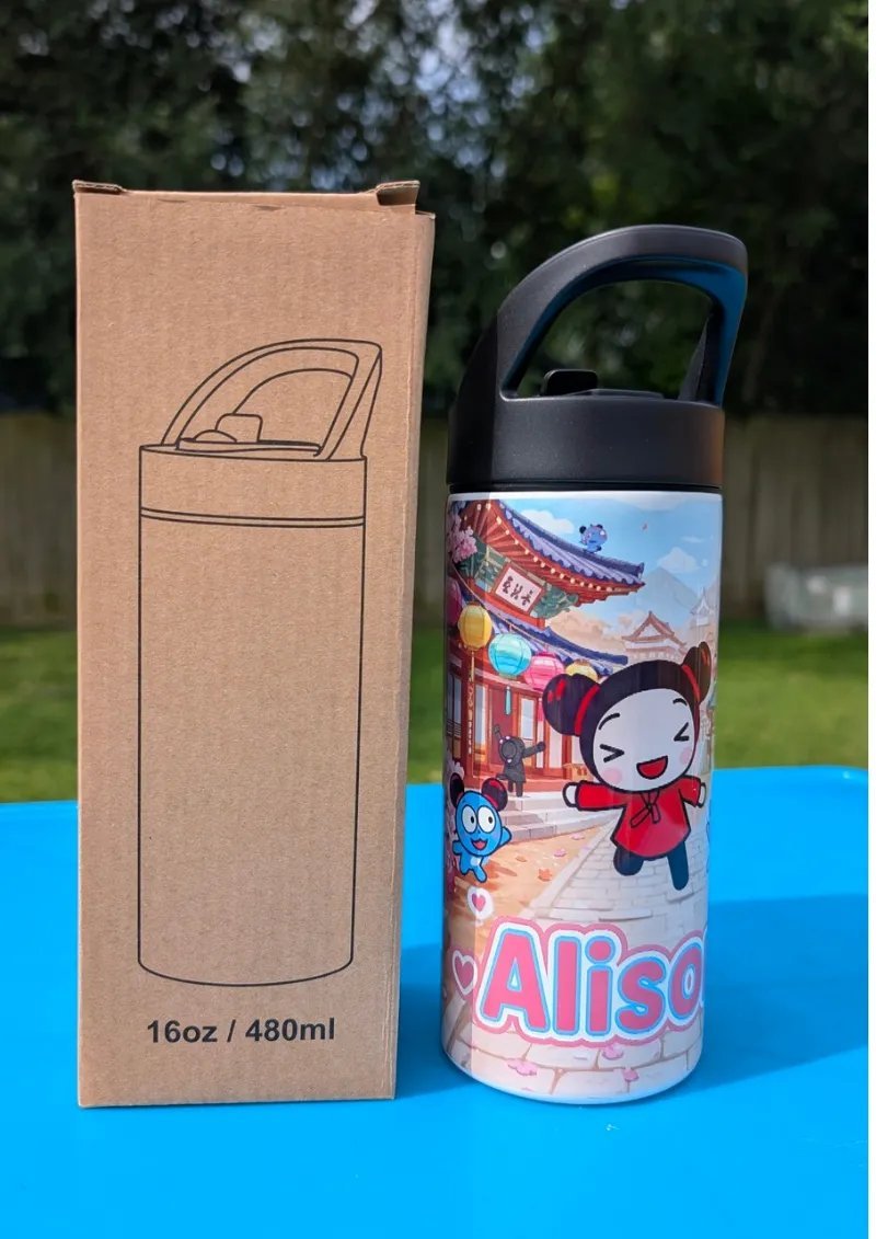 16 oz White Stainless Steel Kids Tumbler with Sippy Lid - Image 3
