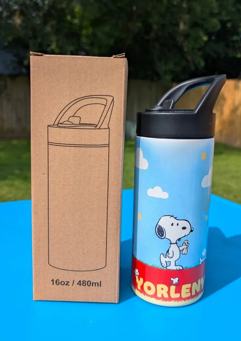 16 oz White Stainless Steel Kids Tumbler with Sippy Lid - Image 4